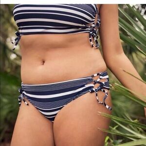 Aerie Lace-Up Bikini Bottom Size XS Blue & White Stripe Swimwear NWT FLAWS